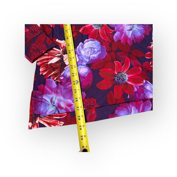 ISAAC MIZRAHI LIVE Red Purple Floral Ruffle Long Sleeve Top - Picture 5 of 10